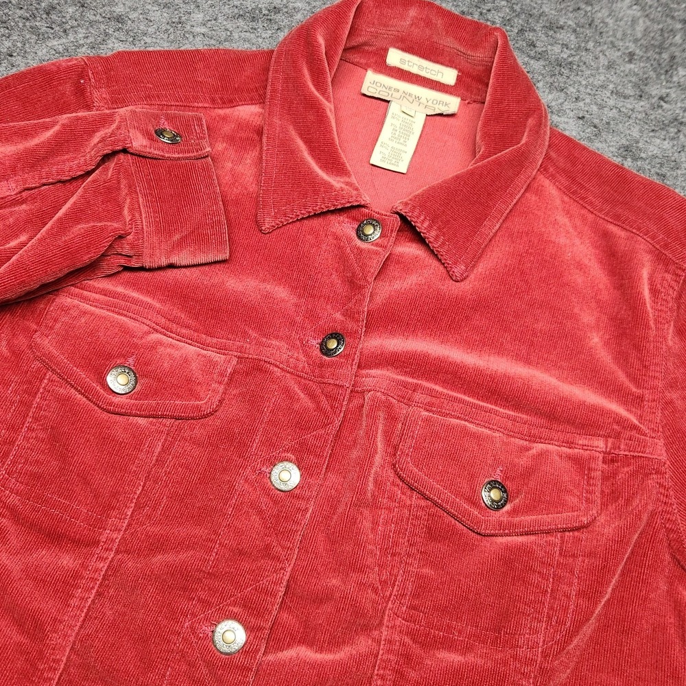 Jones New York Country Dark Red‎ Corduroy Strech Jacket Shirt Shacket 12 Western